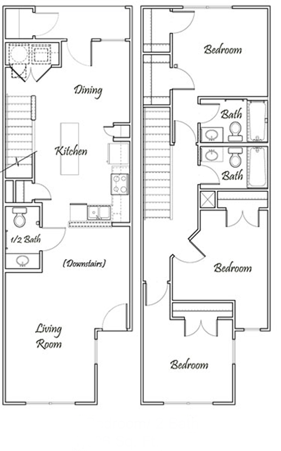 Three Bedroom / Two Bath - Townhome Bi-Level - 1,306 Sq. Ft.*