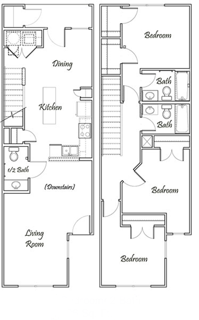 Three Bedroom / Two Bath - Townhome Bi-Level - 1,338 Sq. Ft.*