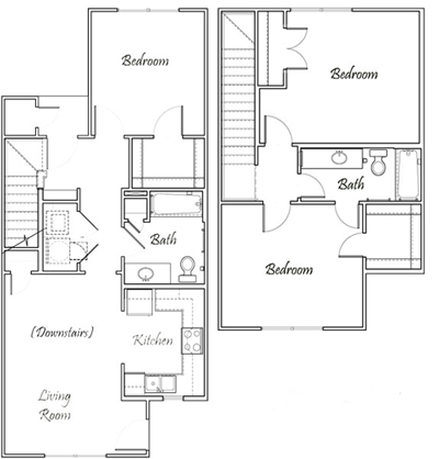 Plan A Two Bedroom / Two Bath - 1020 Sq. Ft.*