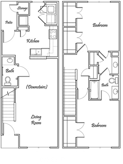 Two Bedroom / One and 1/2 Bath - Townhome Bi-Level - 1,073 Sq. Ft.*