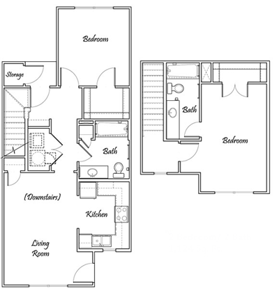 Two Bedroom / Two Bath - Townhome Bi-Level - 1,124 Sq. Ft.*